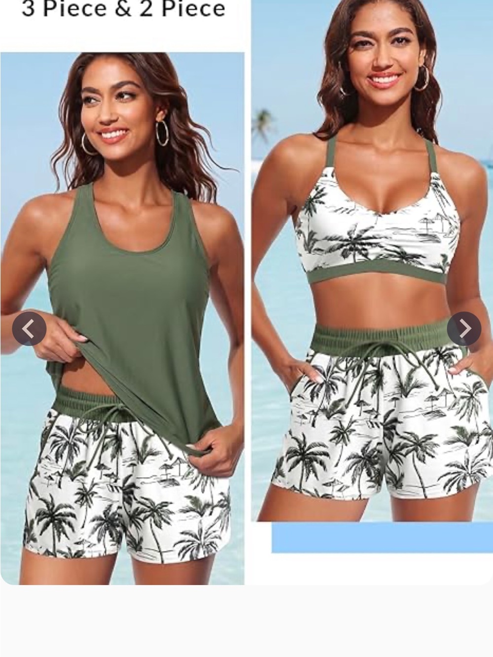 Olive Green Palm-Print Women's Swim Set